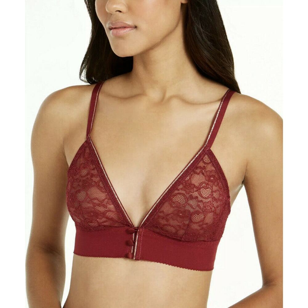 New INC International Concepts Sz Small Metallic Trim Lace Bralette Bra Cherry